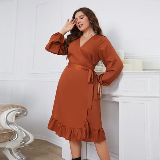 Casual Solid V-Neck Long Sleeve Maxi Dress